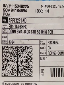 Amphenol 901-144-8RFX RF SMA Jack PCB Connector