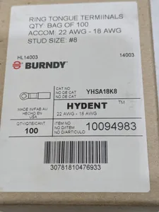 Burndy YHSA18K8 Hydent Uninsulated Ring Terminal