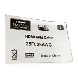 HDMI Standard Cable with Ethernet 25 Ft 28AWG Male to Male Full HD 1080p Black
