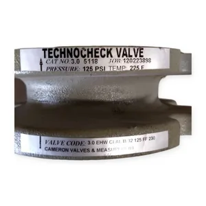 Technocheck 5118 Check Valve 3 in Elastomer Hinged Wafer 125 PSI 225F Industrial