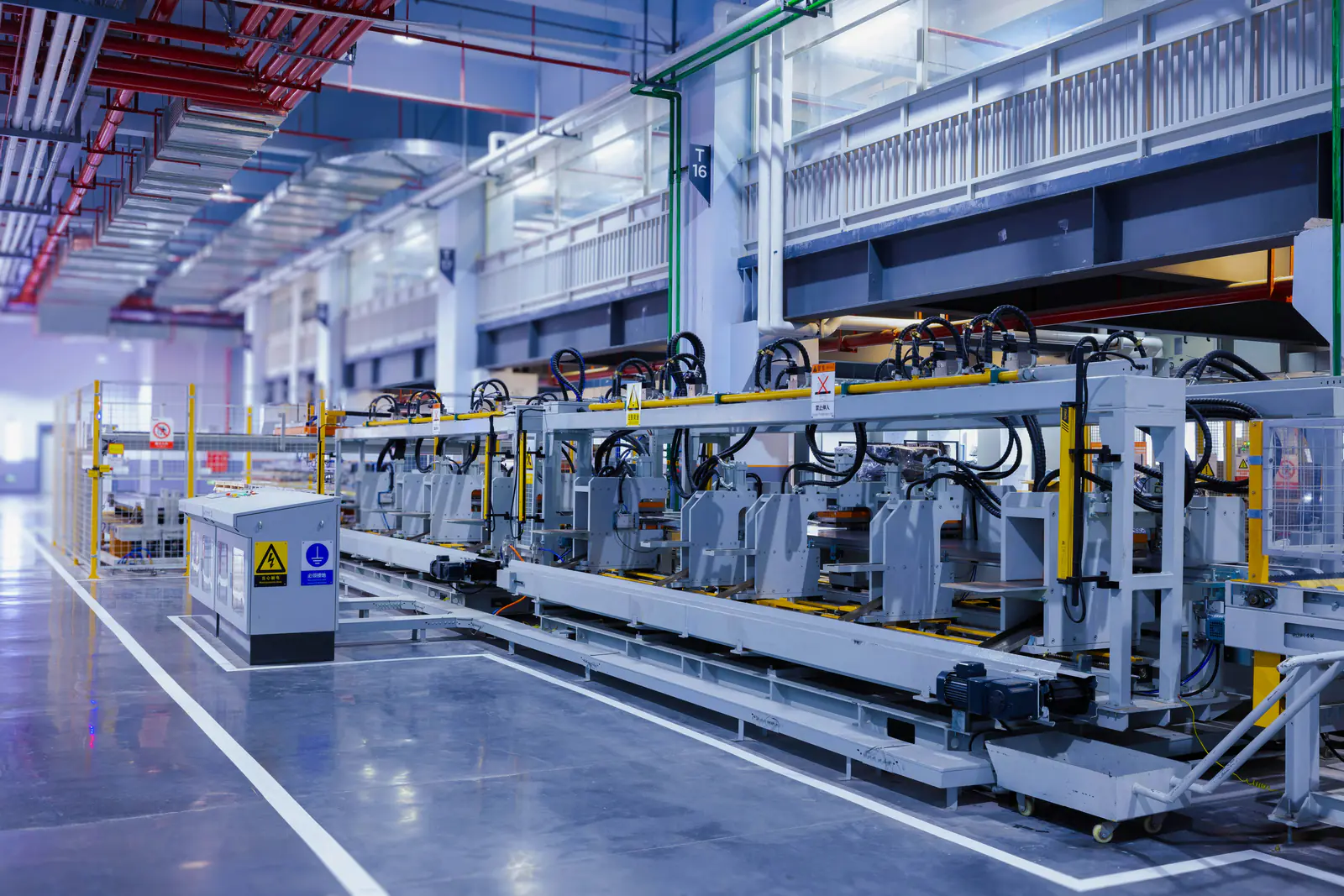 Automated manufacturing line on a factory floor