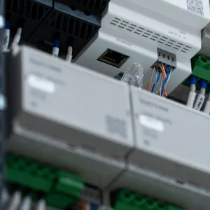 Industrial automation modules on a DIN rail
